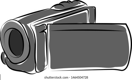 Dibujo de cámara de vídeo, ilustración, vector sobre fondo blanco.