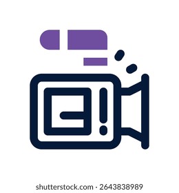 ícone de dois tons da câmera de vídeo. Ícone vetorial moderno e elegante para sites, aplicativos móveis, materiais de marketing e design corporativo. Totalmente dimensionável e pronto para uso.