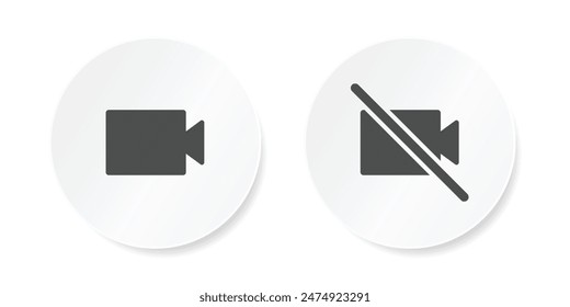 Video camera and video enable icon set for user interface design elements. Camera on and camera off symbol. Disable camera icon vector.