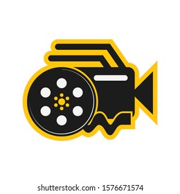 Video camera and Film reel icon with a white background