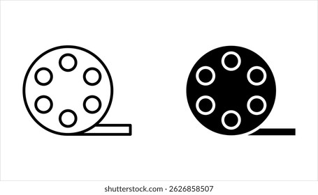 video camera film tape reel vector icon set, with white background.