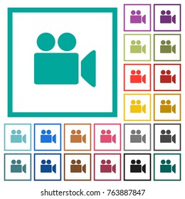 Video camera flat color icons with quadrant frames on white background
