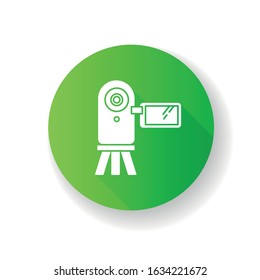 Video camera flat design long shadow glyph icon. Digital recording gadget. Electronic motion picture. Filming, shooting. Portable camcorder. Handheld mobile device. Silhouette RGB color illustration
