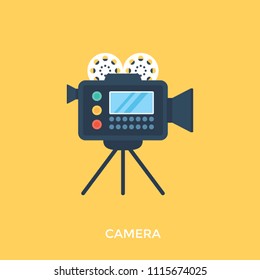 
Video camera flat icon design source of filmmaking and video recording
