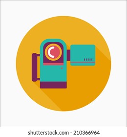 Video camera flat icon with long shadow