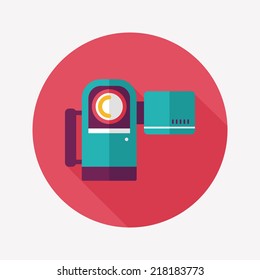 Video camera flat icon with long shadow
