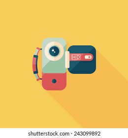Video camera flat icon with long shadow