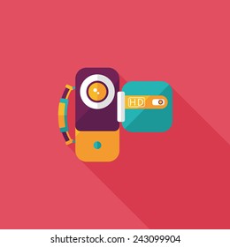 Video camera flat icon with long shadow