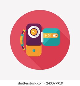 Video camera flat icon with long shadow