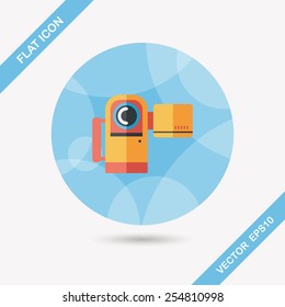 Video camera flat icon with long shadow