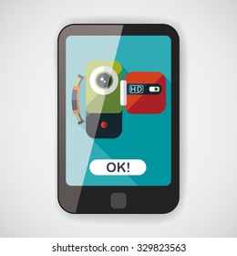 Video camera flat icon with long shadow