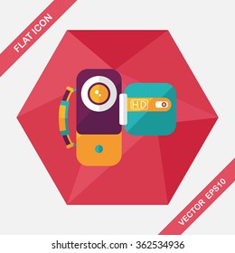Video camera flat icon with long shadow