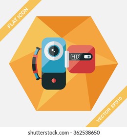 Video camera flat icon with long shadow