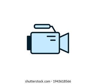 Video camera flat icon. Thin line signs for design logo, visit card, etc. Single high-quality outline symbol for web design or mobile app. Siign outline pictogram.