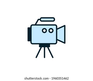 Video camera flat icon. Thin line signs for design logo, visit card, etc. Single high-quality outline symbol for web design or mobile app. Siign outline pictogram.