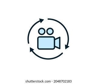 Video Camera Flat Icon. Thin Line Signs For Design Logo, Visit Card, Etc. Single High-quality Outline Symbol For Web Design Or Mobile App. Siign Outline Pictogram.