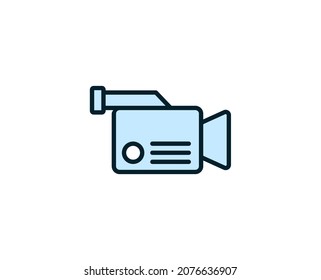 Video camera flat icon. Thin line signs for design logo, visit card, etc. Single high-quality outline symbol for web design or mobile app. Siign outline pictogram.