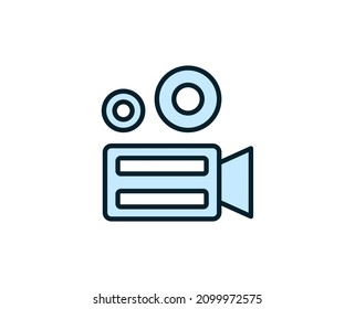Video camera flat icon. Thin line signs for design logo, visit card, etc. Single high-quality outline symbol for web design or mobile app. Siign outline pictogram.