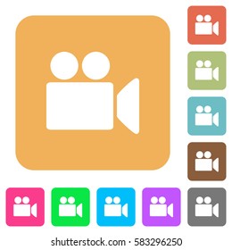 Video camera flat icons on rounded square vivid color backgrounds.