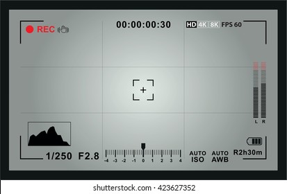 Tela de focagem da câmera de vídeo