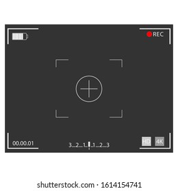 Video camera focusing screen. Black Camera frame. Camera frame viewfinder screen of video recorder digital display. Vector