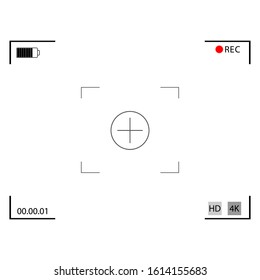 Video camera focusing screen. Camera frame. Interface viewfinder. Screen of video recorder digital display. Transparent background. Camera view viewing images. Visual screen focusing. Vector