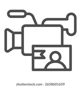 Video Video Cámara y marco con el icono de la línea de la persona, concepto de la tecnología de información. Gráficos de Vector. Cámara con la imagen del usuario, muestra de la tecnología en el fondo blanco, icono del estilo del contorno del móvil o del Diseño web