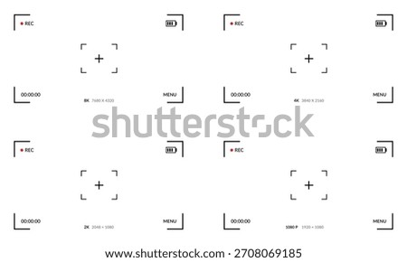 Video camera frame. Camera viewfinder. Viewfinder camera recording. Camera screen with a cinematic frame and aperture transparent background.