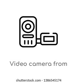 video camera from frontal view vector line icon. Simple element illustration. video camera from frontal view outline icon from frontal view vector icon. isolated black simple line element
