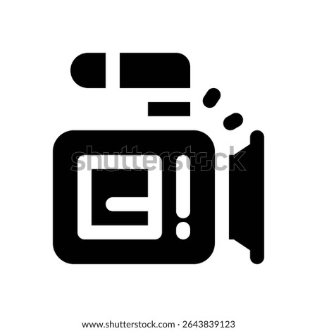 video camera glyph icon. Strong and solid vector icon for websites, mobile interfaces, presentations, and visual branding. High quality and easy to edit.