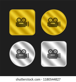 Video camera gold and silver metallic coin logo icon design