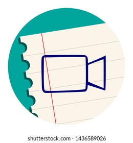 Video Camera. Hand Drawn Icon on a Notebook Sheet