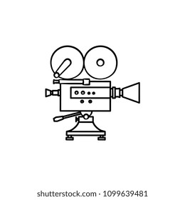 Video camera hand drawn outline doodle icon. Vintage cinema camera with reels vector sketch illustration for print, web, mobile and infographics isolated on white background.