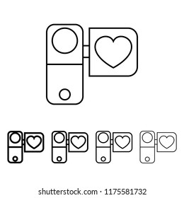 video camera with heart icon in different thickness style. One of Valentine collection icon can be used for UI, UX