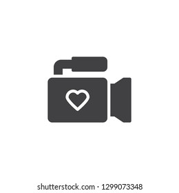 Video camera with heart vector icon. filled flat sign for mobile concept and web design. Camcorder with heart simple solid icon. Symbol, logo illustration. Pixel perfect vector graphics