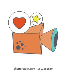 Video camera with heart vector icon. Colored flat hand drawn sign for mobile concept and web design. Simple print or logo. Mobile app sticker or decoration. 