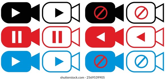 Video camera icon for app and website. vector button on transparent background