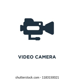 Video camera icon. Black filled vector illustration. Video camera symbol on white background. Can be used in web and mobile.