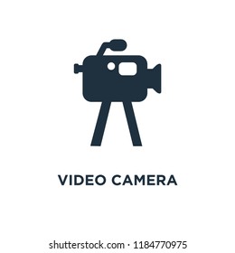 Video Camera icon. Black filled vector illustration. Video Camera symbol on white background. Can be used in web and mobile.