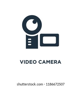 Video Camera icon. Black filled vector illustration. Video Camera symbol on white background. Can be used in web and mobile.