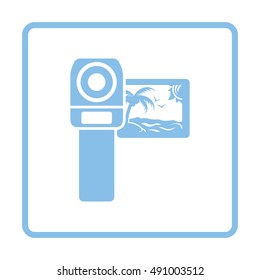 Video camera icon. Blue frame design. Vector illustration.