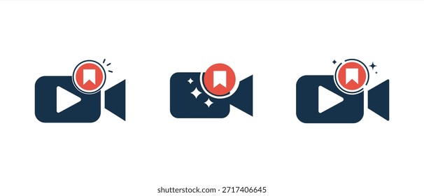 Video Video Ícono de la cámara, con marcador y efecto de destello e ícono del jugador. Vector de silueta. Ilustración vectorial