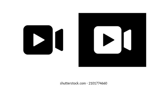 Video camera icon. Camcorder pictogram. Film or cinema sign. Multimedia symbol. Video preview button. Video recording designation. Isolated vector illustration on white background.