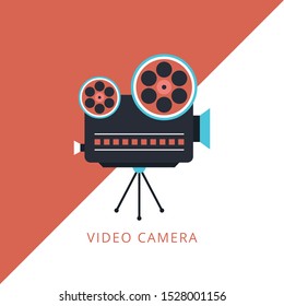 Video camera icon. Cinema camera icon. Film camera, Movie camera icon. Concept of flat icon