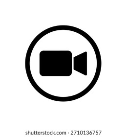 Videokamera-Symbol in einem Kreis Schwarz-Weiß-Grafik, die das Filmen und Aufnehmen darstellt
