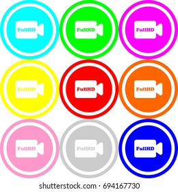 Video camera icon , circle sign design with different colors