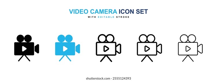 Video camera icon collection in black and blue colors