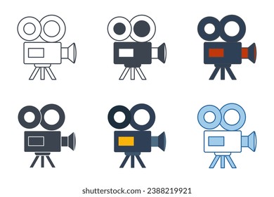 colección de iconos de cámara de vídeo con estilos diferentes. Cámara de cine, ilustración vectorial del icono de la cámara de película aislada en fondo blanco