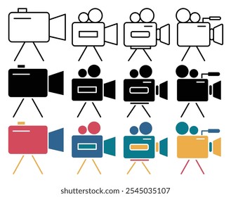 Video camera icon collection on white background