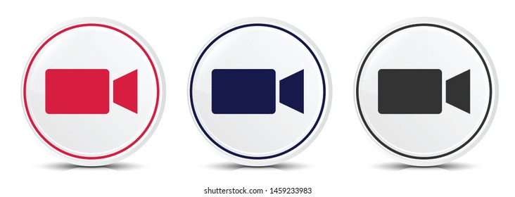 Video camera icon crystal flat round button set illustration design isolated on white background
